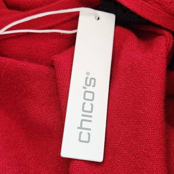 Chico's Red Sweater Poncho with Black Lace Trim NWT Size Small/Medium Red Poncho - Picture 10 of 11